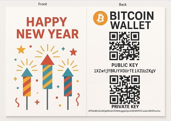 Gift cryptocurrency happy New year bitcoin wallet card 